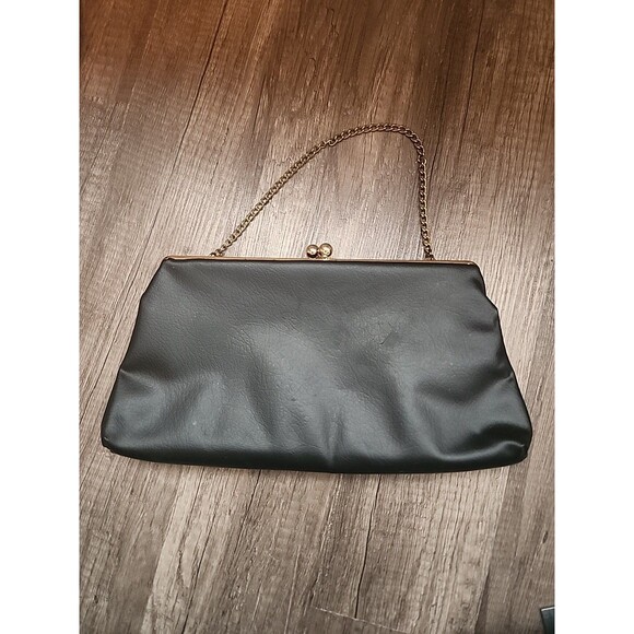 1960’s Black Patent Leather HL Clutch Wallet Stripes Handbag Vintage - Picture 2 of 7